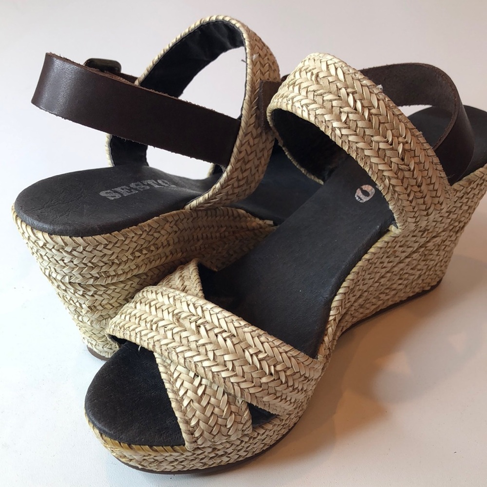 NEW Sesto Meucci Slingback Wedged Heel Sandals Shoes Made In Spain Women’s 7 - Picture 13 of 15